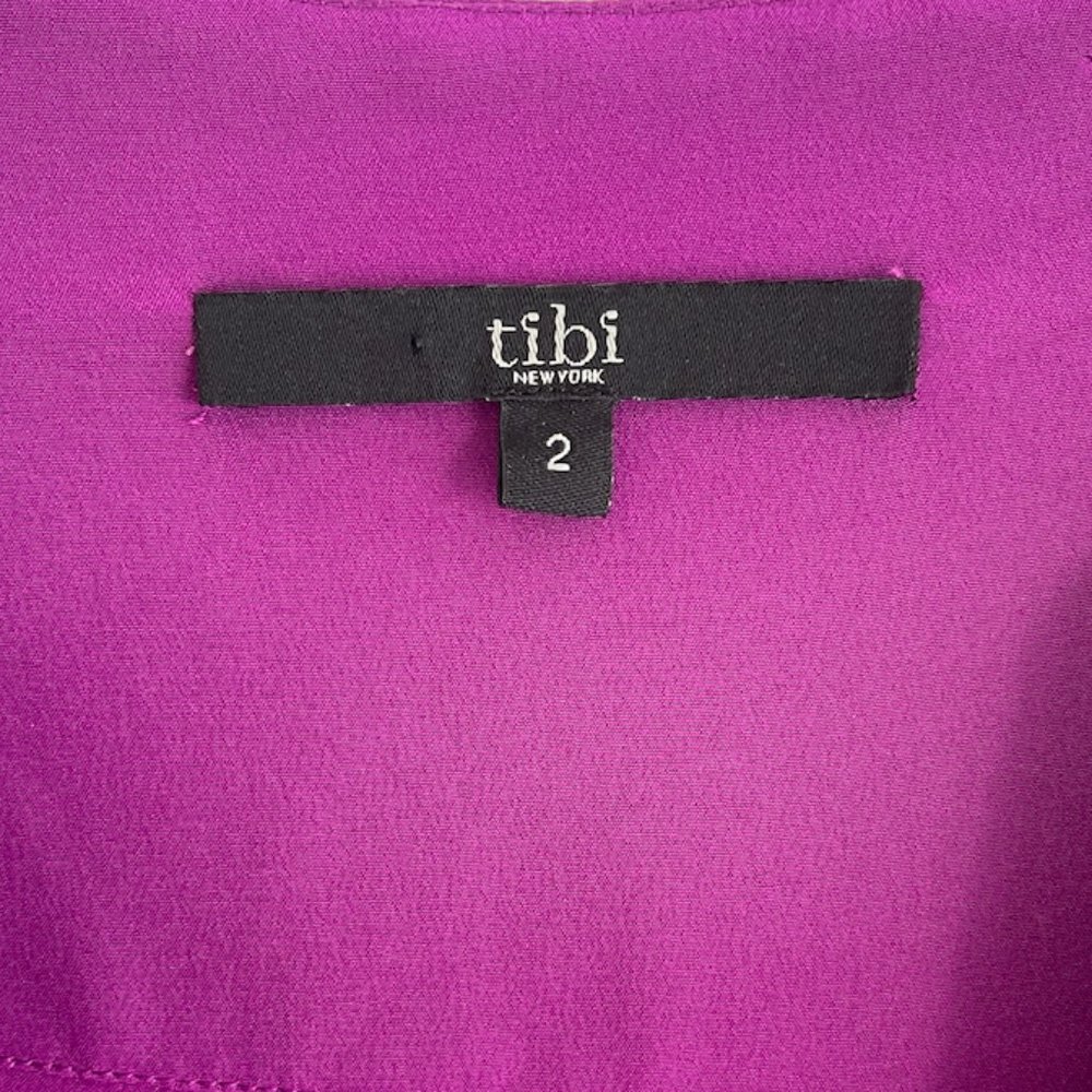 Tibi Purple Silk Long Sleeve Split Neck Top - Picture 3 of 4